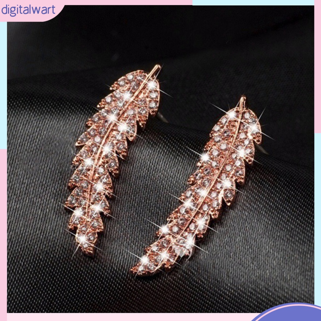Cặp khuyên tai hình lá đính kim cương giả sang trọng cho nữ