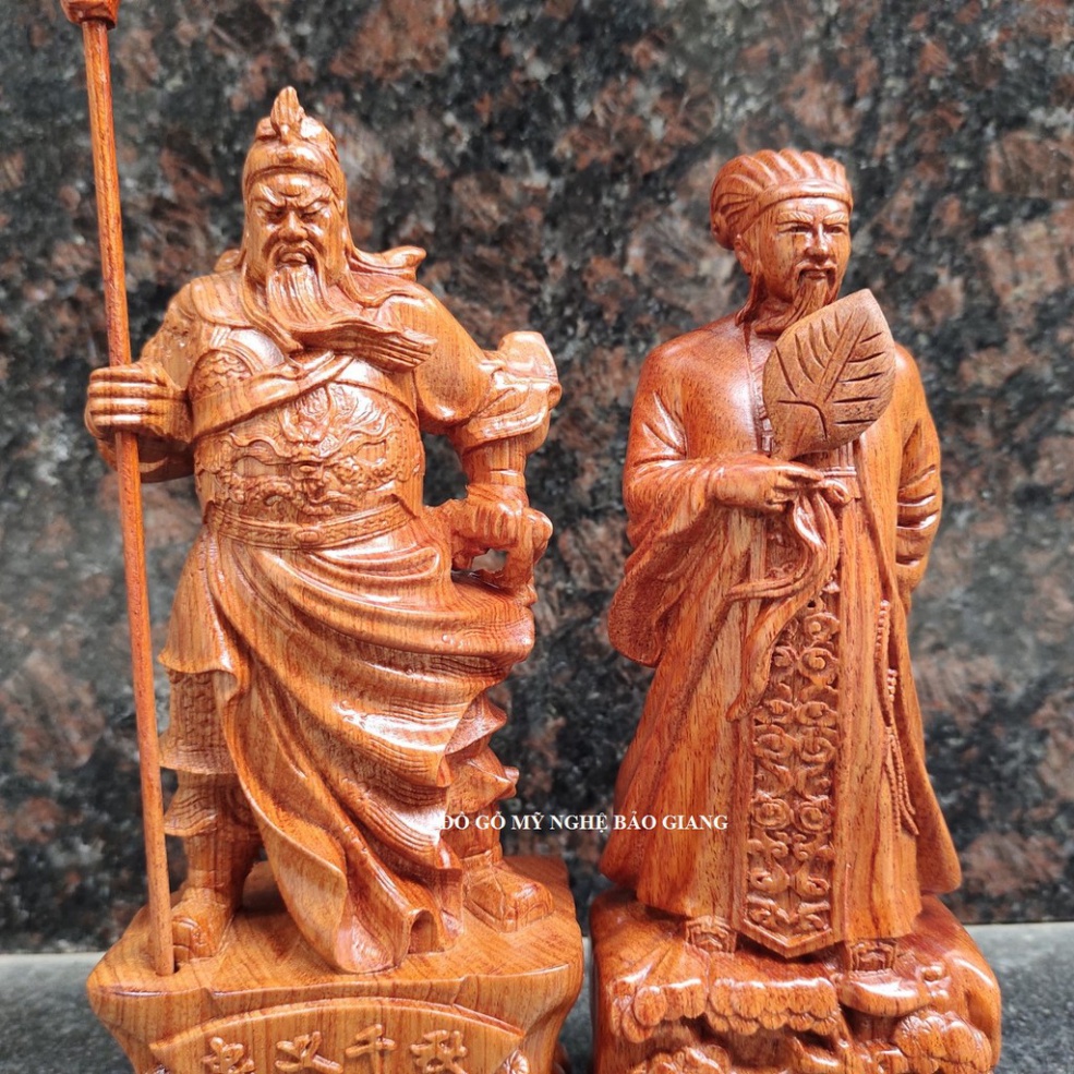cặp tượng quan công Khổng minh gỗ hương cao 20 cm