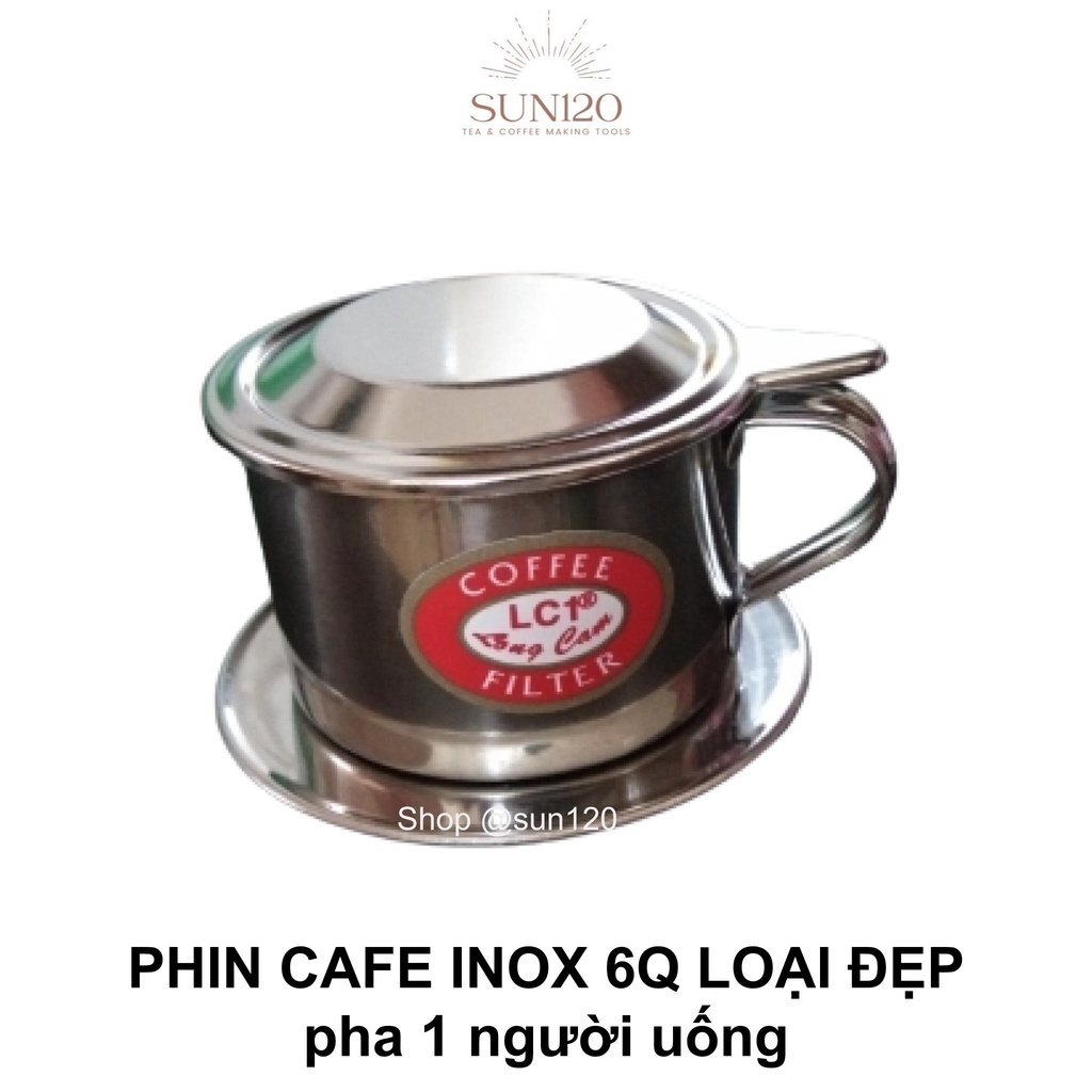 Phin cà phê inox 6Q lưới gài Long Cam hàng loại I | phin cafe inox pha 1 người uống| coffee filter