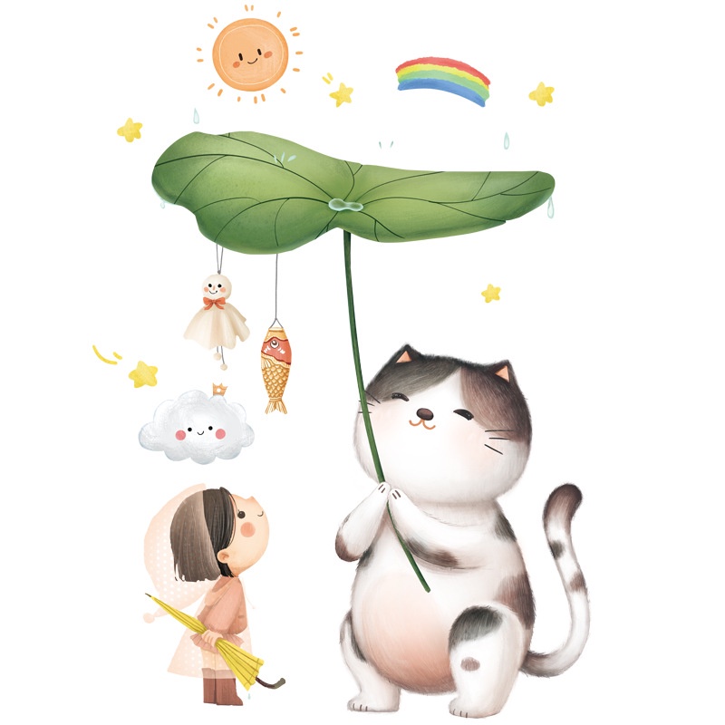 Sticker Dán Tường Họa Tiết Cầu Vồng Dễ Thương Bắt Mắt