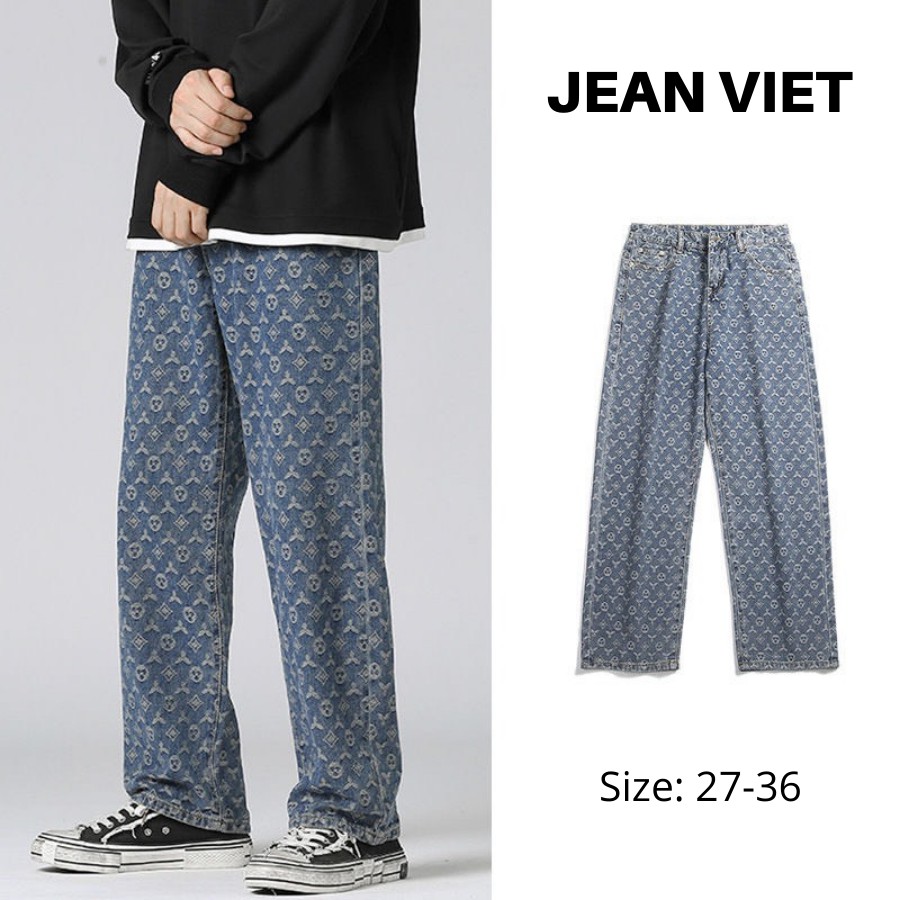 Quần Jean Nam Ống Rộng LV 3S SPO, HOẠ TIẾT THÊU LV 3 Sao, Chữ ống suông rộng style hàn quốc - Hàng Cao Cấp Loại 1