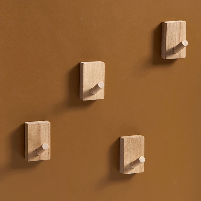Set 1-5 móc treo quần áo JUJIAJIA tùy chọn dán tường bằng gỗ chắc chắn không cần khoan lỗ tiện lợi