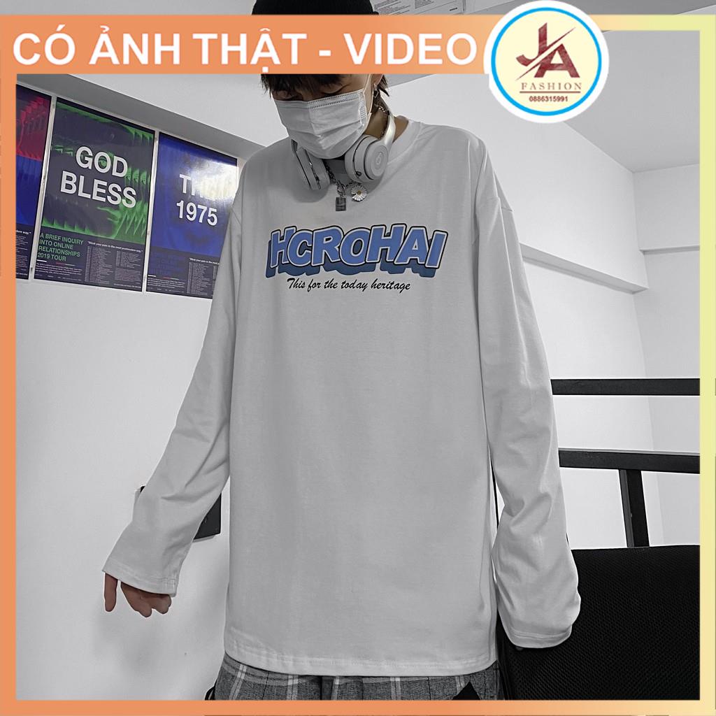 Áo thun tay dài form rộng  in chữ HCROHAI, áo sweater Unisex nam nữ phong cách ulzzang JASHOP | BigBuy360 - bigbuy360.vn