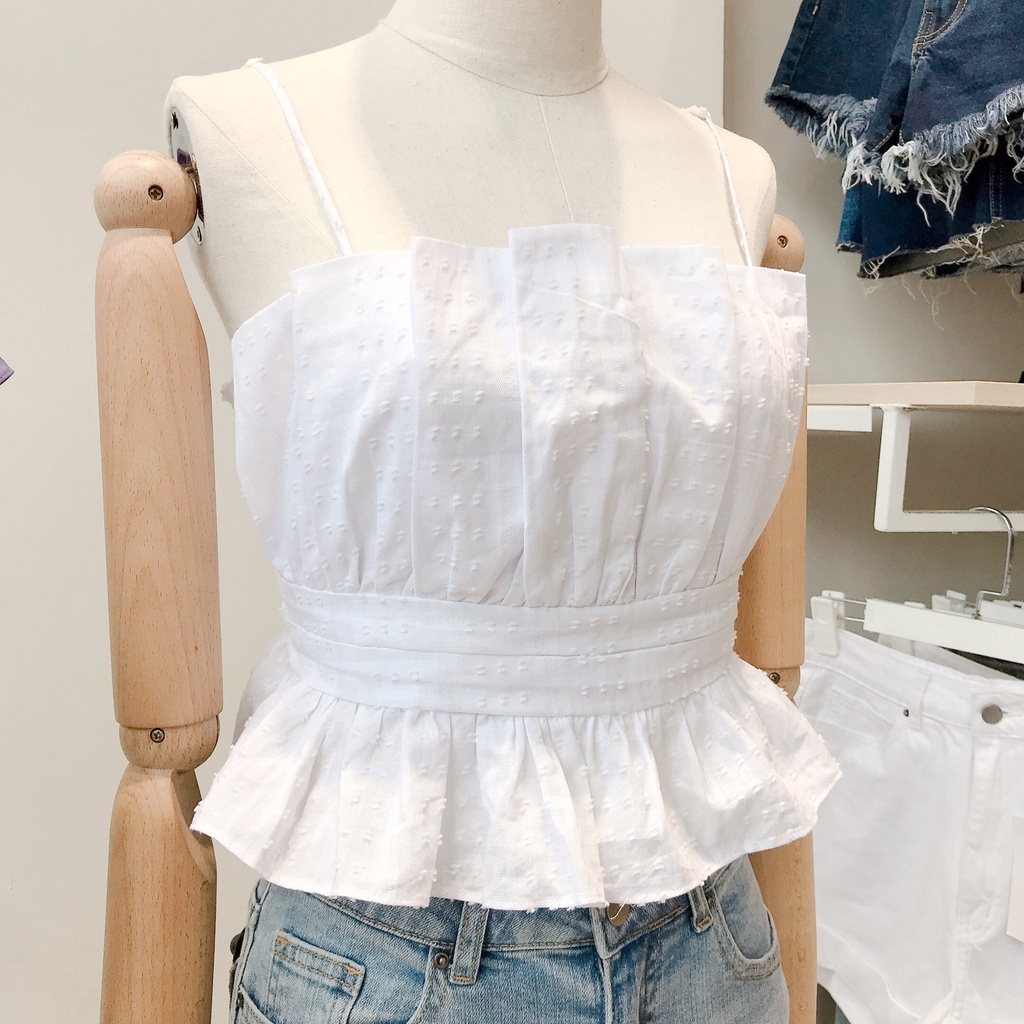 [Mã SKAMFSW175 giảm 10K đơn 50K] Áo hai dây xếp ly bo thun sau (Xanh/Trắng) GD07 | BigBuy360 - bigbuy360.vn