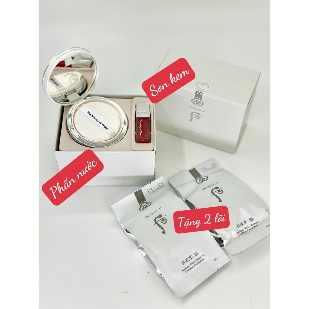 Set phấn nước cushion WHOO nâng tone dưỡng trắng da, che khuyết điểm hoàn hảo gồm 1 fullsize kèm 2 lõi và 1 son minisize