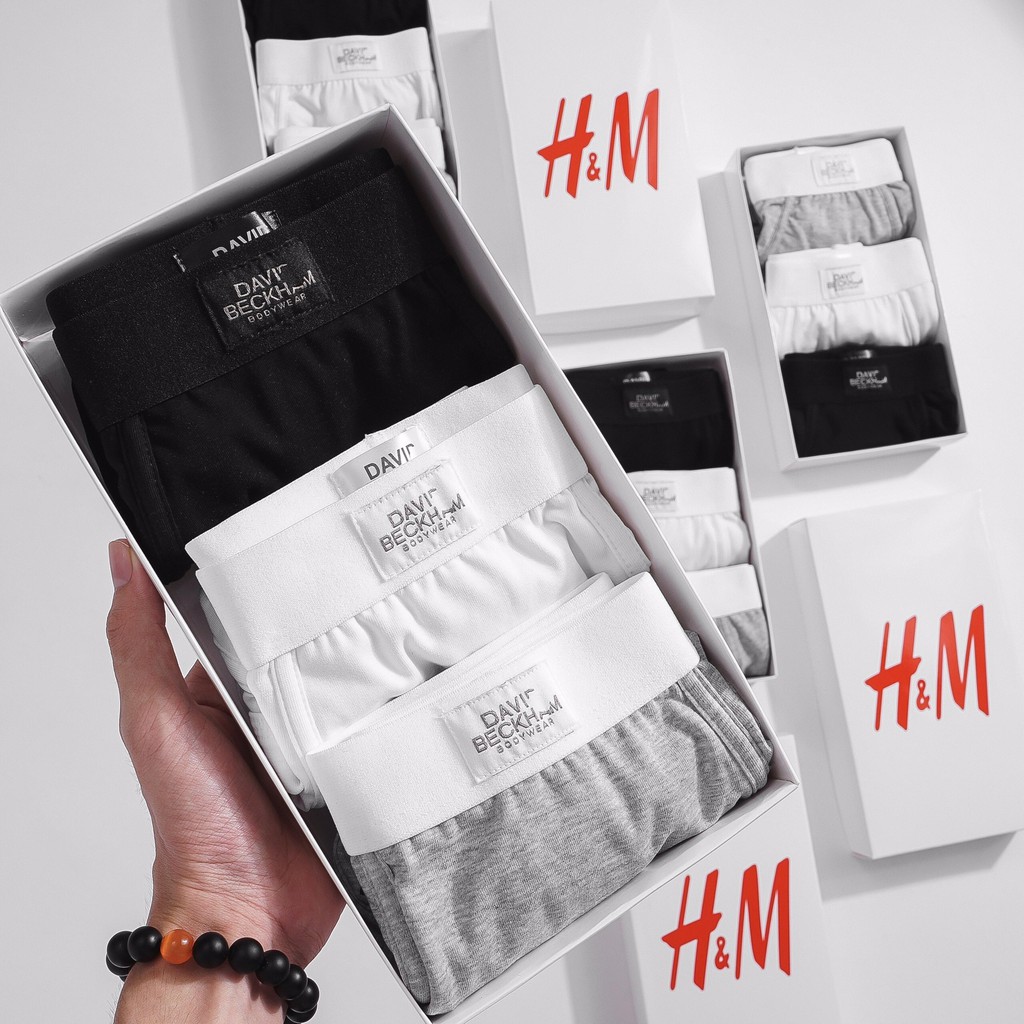 Boxer hộp 3 sịp đùi nam H-M cao cấp 100% cotton siêu co dãn D365-SN02