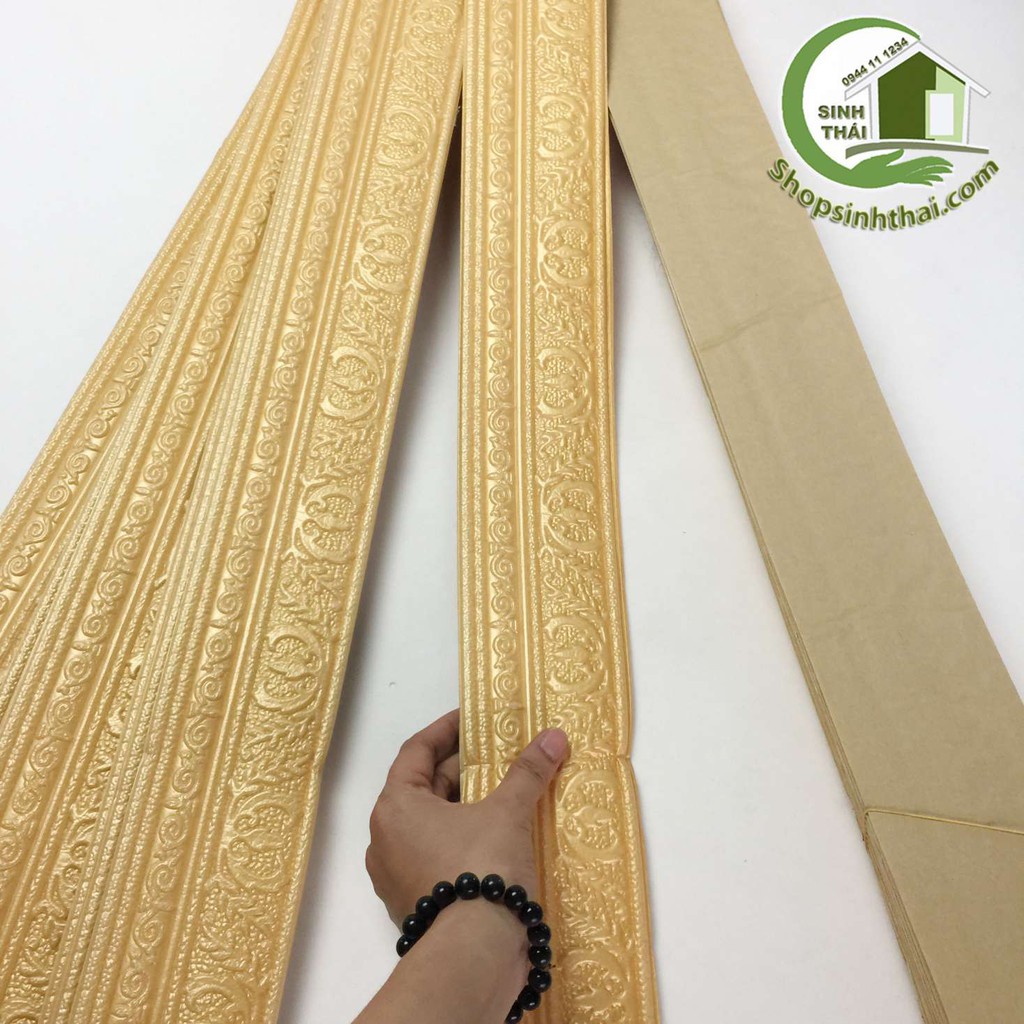 Xốp dán len tường - phào chỉ dán khung tranh - dán chỉ tường -  có sẵn keo - màu vàng