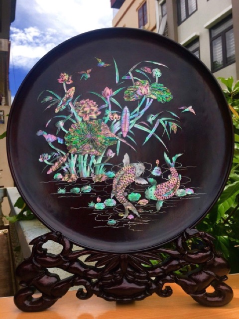 Đĩa khảm ốc gỗ gõ đỏ 41cm