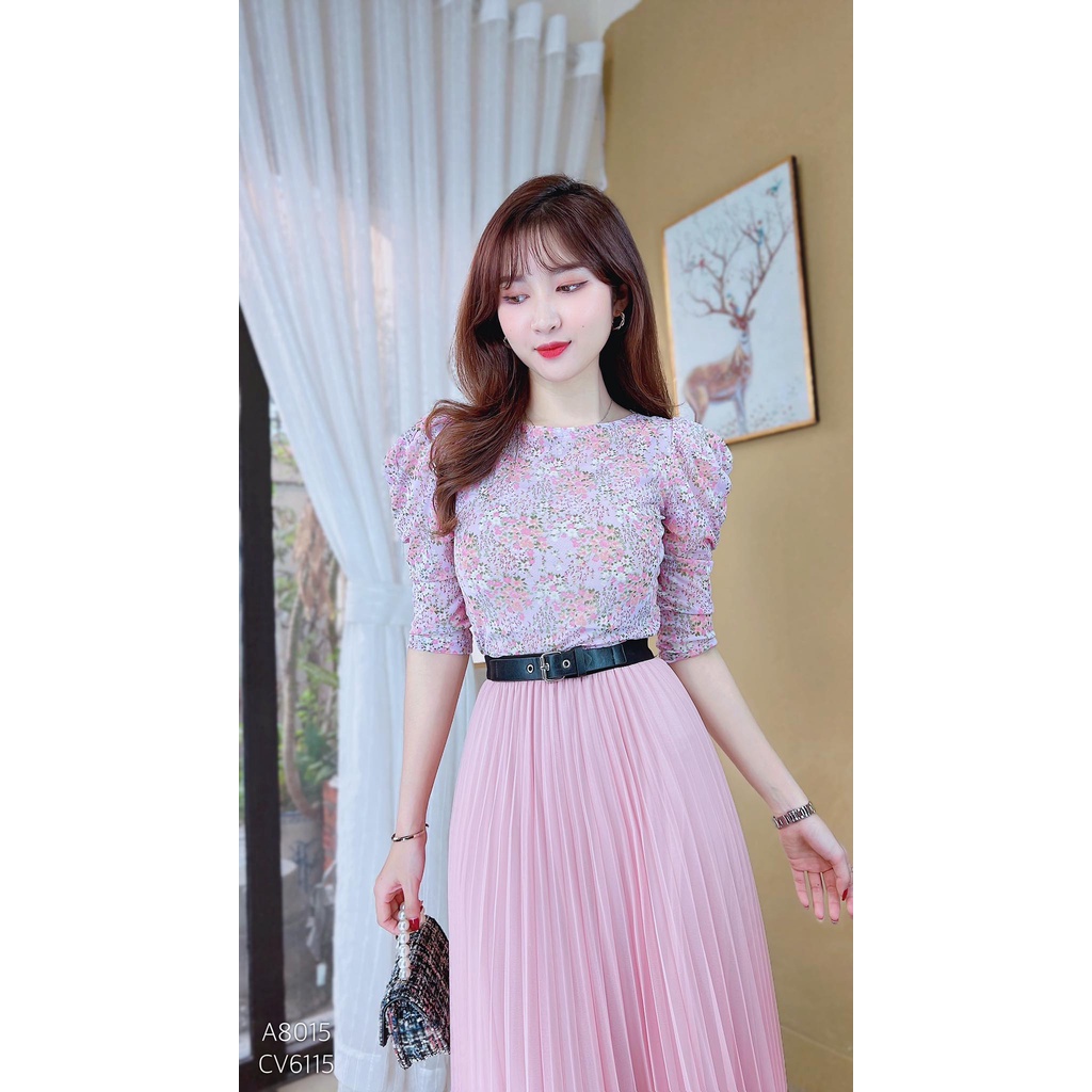 Áo sơ mi hoa nhí nữ tay phồng CHUU A8015