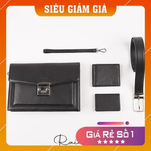 Bộ quà tặng clutch cầm tay, ví da, thắt lưng RBMLGS 005 BLK DDE