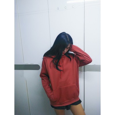 Hoodie ulzzang áo hoodie nữ đẹp nỉ bông trơn có mũ áo nỉ tay dài dáng rộng đen đỏ gạch kiểu hàn quốc