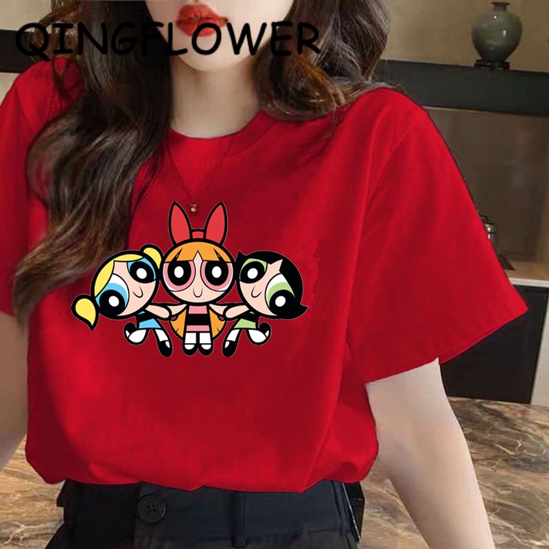 T-shirt cái áo thun đỏ Áo tay ngắn nữ O-Neck Tshirt Summer Saiyan Vegeta Harajuku brand clothing T shirt The Powerpuff Girls