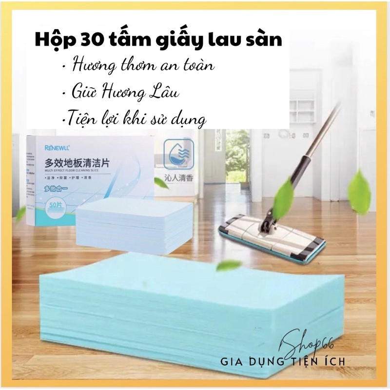 Giấy Lau Sàn Nhà, Tẩy Sạch Vết Bẩn, Diệt Khuẩn, Hương Thơm Tự Nhiên (Hộp 30 Miếng )