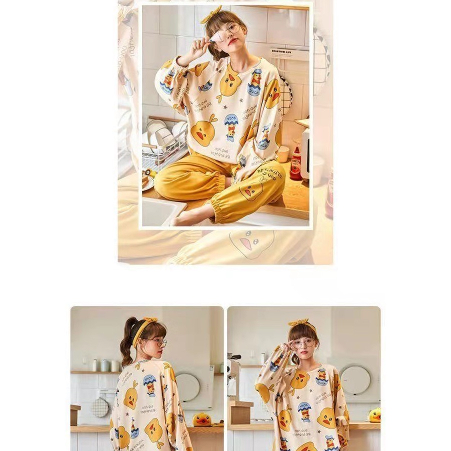 Bộ Đồ Ngủ Nữ Mặc Nhà Vải Co Giãn 4 Chiều Quần Áo Dài Tay Dày Pijama Váy Ở Nhà Mùa Xuân Thu Đông Dễ Thương Kute BĐN52 | BigBuy360 - bigbuy360.vn