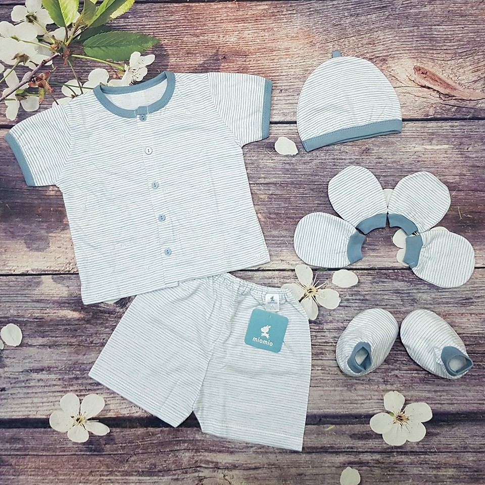 (MIO VIỆT NAM) Set Đầy Đủ Quần Áo Cộc Tay Mio Size 3M Và Phụ Kiện Mũ, Bao Tay, Bao Chân MioMio Cho Bé