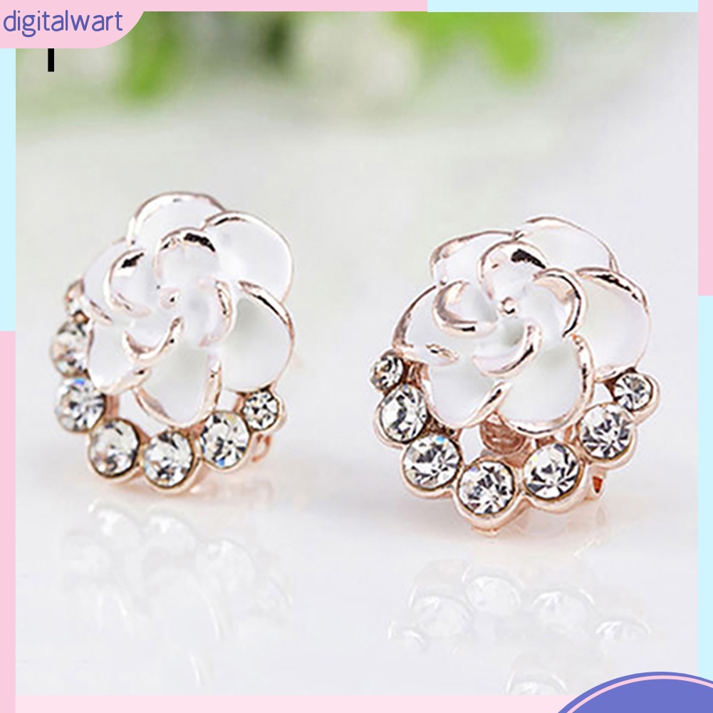 Cặp khuyên tai hình hoa hồng nhiều màu sắc có đính đá nhân tạo lấp lánh thời trang dành cho nữ