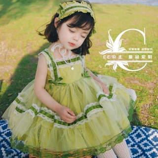 High-end girls' birthday strap avocado green dress tutu princess dress one-year gift dress dress
