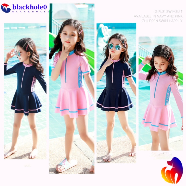 BH 2pcs/set Baby Girls One-piece Swimsuit Cartoon Swimdress  +  Swimming  Shorts With Smooth Zipper Quick-drying Bathing