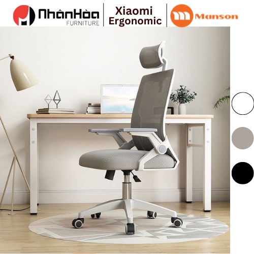 Ghế Xoay Văn Phòng Xiaomi Manson Ergonomic Trắng Thiết Kế Chuẩn Công Thái Học, Ghế Văn Phòng Tay Gập Cao Cấp.