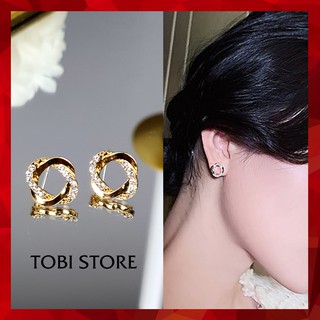 Khuyên tai nụ tròn phối xoắn đính đá lấp lánh mạ ánh vàng sang trọng TB11 TOBI STORE