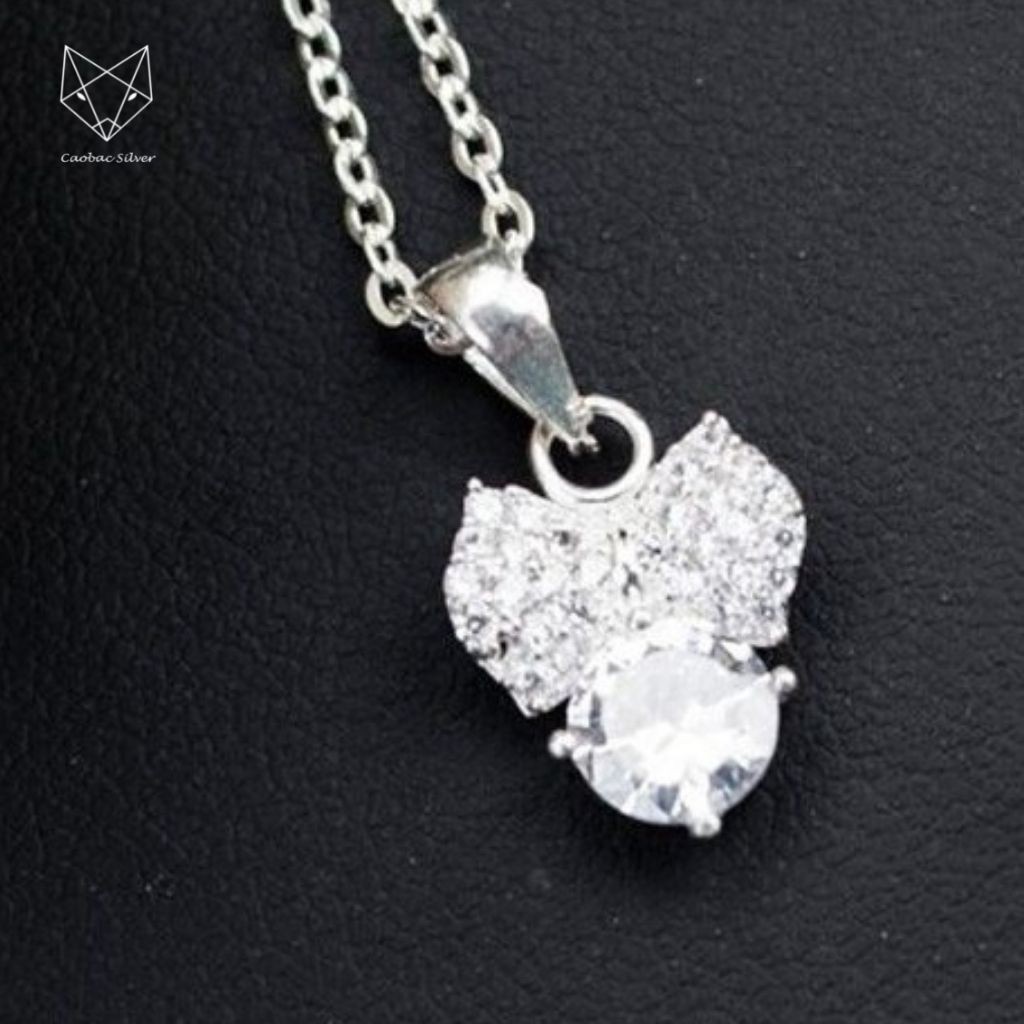 Dây Chuyền Bạc Nữ S925 CaoBac Silver Họa Tiết Nơ Phối Kèm Ổ Đá To Cao Cấp