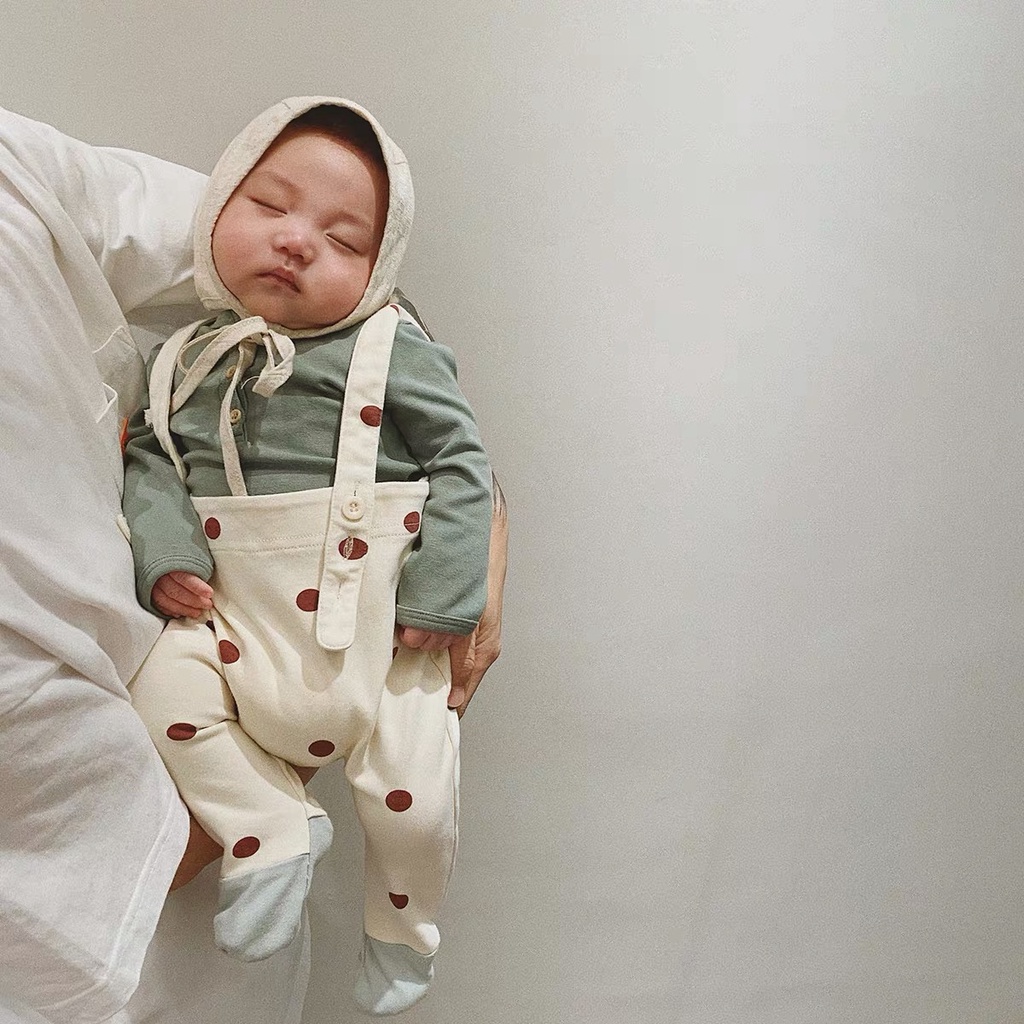 Quần yếm bằng cotton + nón thời trang mùa thu cho trẻ