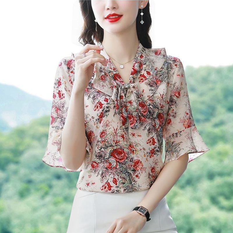 Áo Sơ Mi Chiffon Dáng Rộng Phong Cách Phương Tây Thời Trang Mùa Hè Dành Cho Nữ