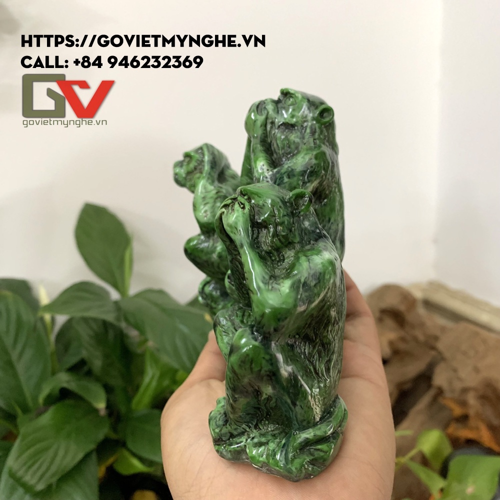 Bộ ba tượng khỉ tam không trang trí nhà cửa tượng đá tam không con khỉ - Bộ ba Chiều cao 11cm - xanh lục bích