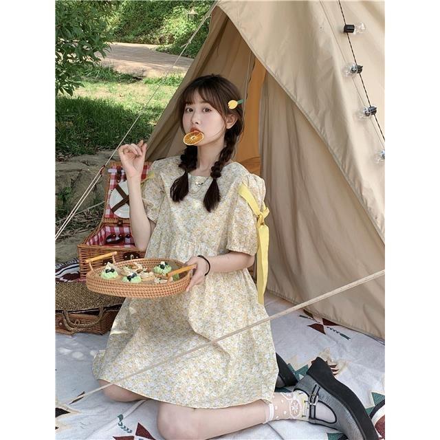 Đầm Tay Ngắn Phối Ren Hoa Phong Cách Hàn Quốc Ngọt Ngào Thời Trang Cho Nữ