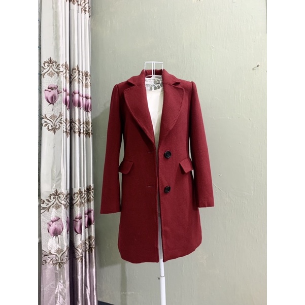 Áo vest măng tô dạ handmade màu đỏ đô,dày ấm cực đẹp