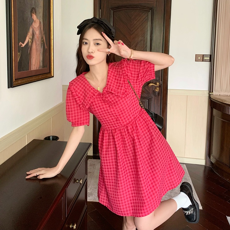 Váy Ngắn Kẻ Sọc Caro Đỏ Cho Nữ
