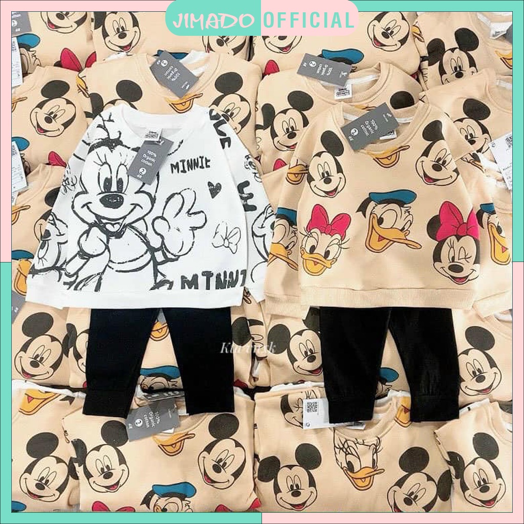 Bộ nỉ cho bé gái bộ đồ nỉ bông dài tay thu đông in hình mickey disney combo 2 bộ quần áo trẻ em JIMADO TV5552225