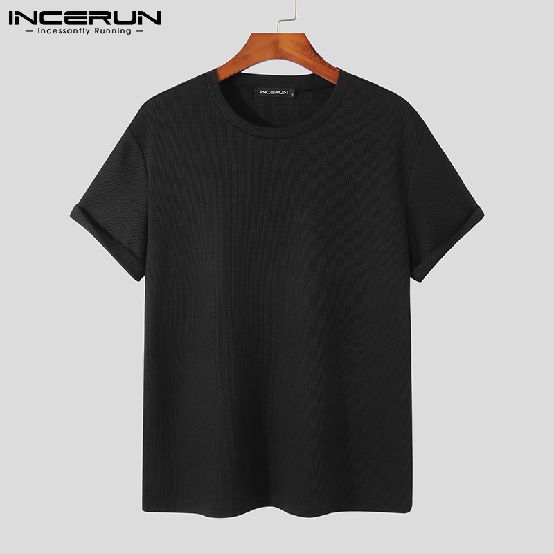 Áo thun INCERUN ngắn tay cổ tròn phong cách đơn giản với 4 màu lựa chọn cho nam