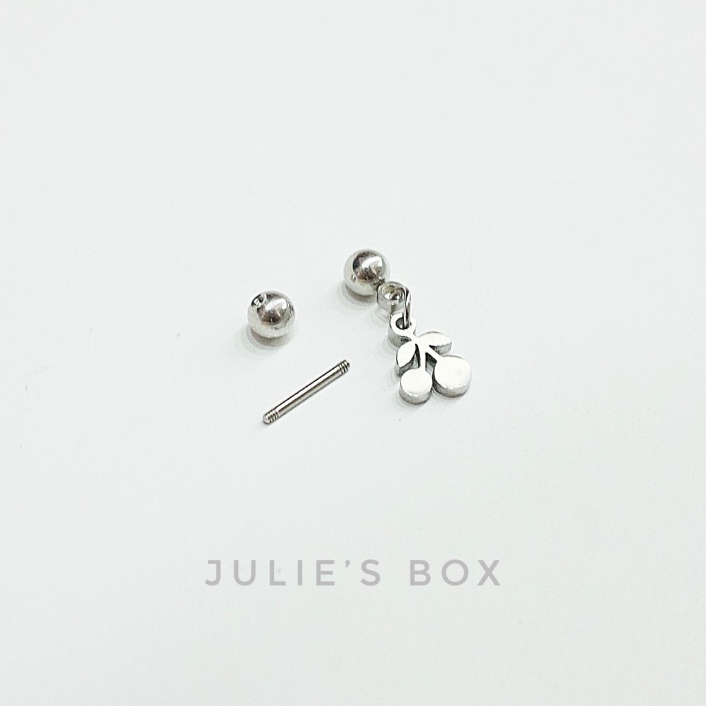 Khuyên Tai Titan Unisex Có Charm Cherry Bi Tròn Không Gỉ Sét Không Ngứa Bông Tai Julies Box 66