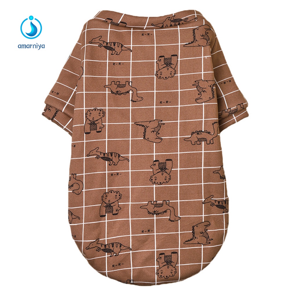 AMAR Áo hoodie bằng polyester in họa tiết khủng long kẻ sọc cho cún cưng hàng ngày