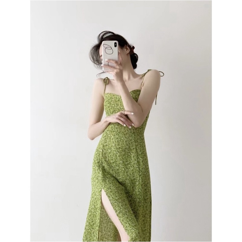 Váy đầm nữ hoa nhí xanh lá size S