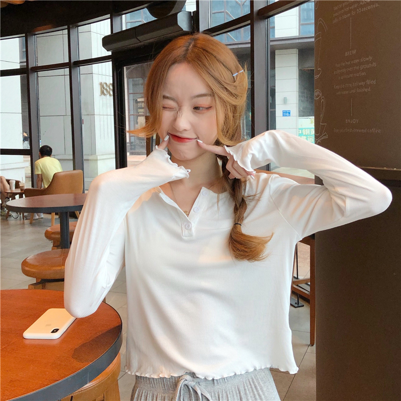 SUXI Áo Thun Tay Dài Màu Trơn Cho Nữ