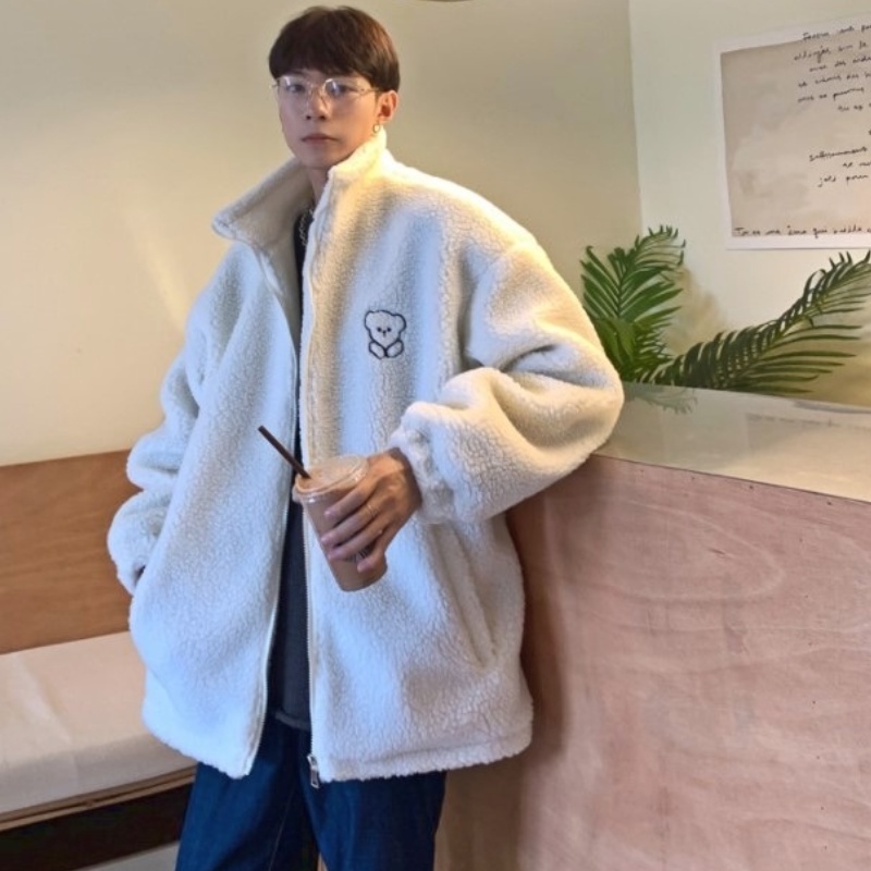 Áo khoác lông cừu dài tay có khóa kéo thời trang mùa đông cho nam nữ