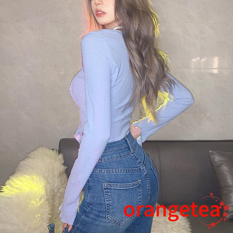 Áo thun tay dài phối màu thời trang cho nữ