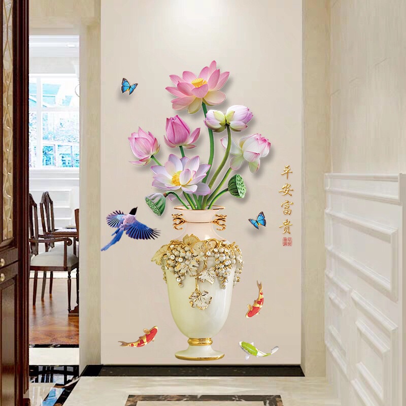 Decal dán tường,Tranh dán phòng khách hình bình hoa sen cỡ to.