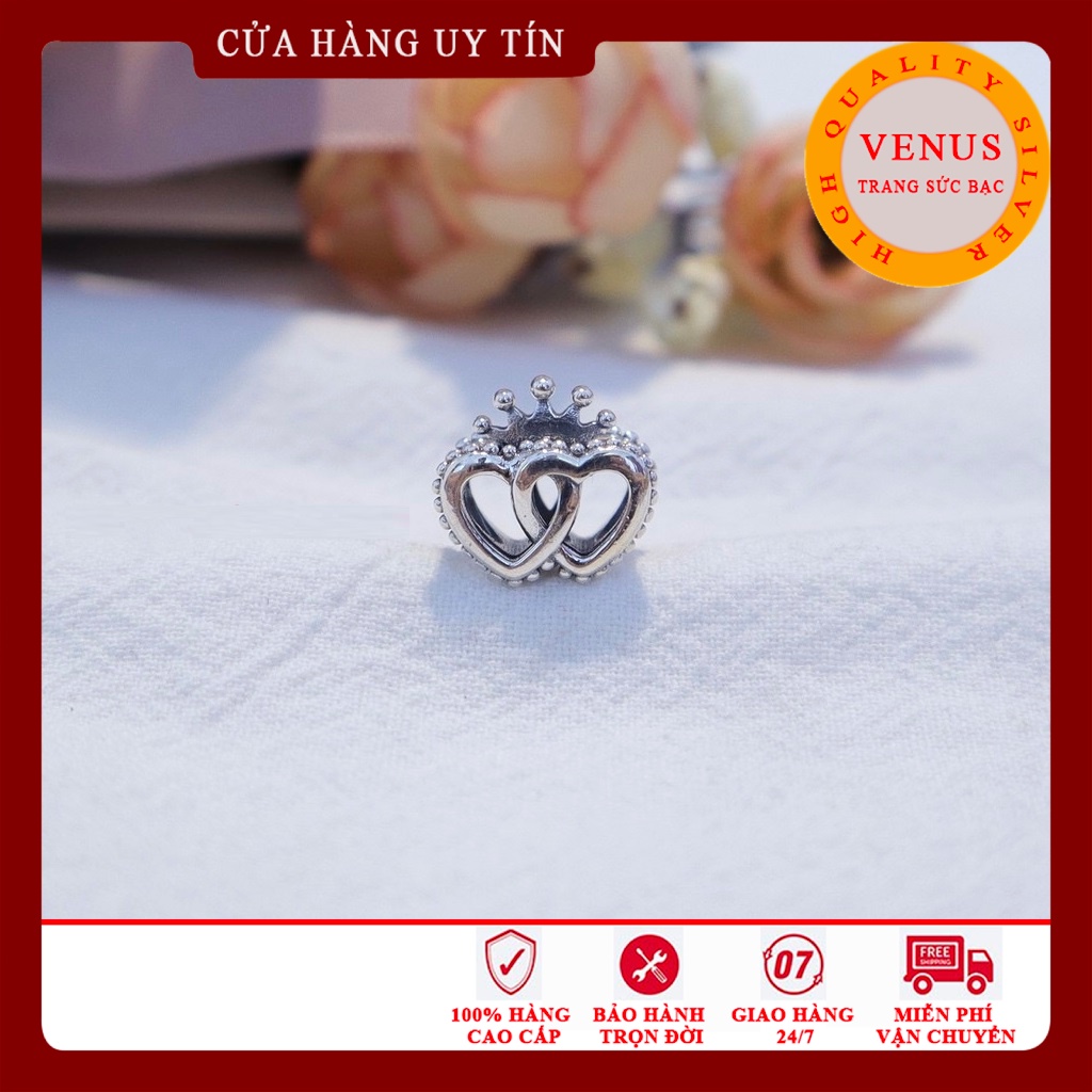 Charm bạc hình tim đôi vương miện- Trang sức bạc Venus