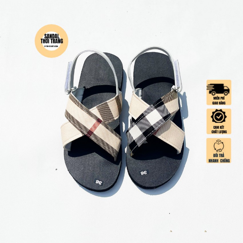 Giày sandal quai chéo,SANDALTHOITRANG Dép sandal nữ đi học 2 màu trắng/đen full size 30-44