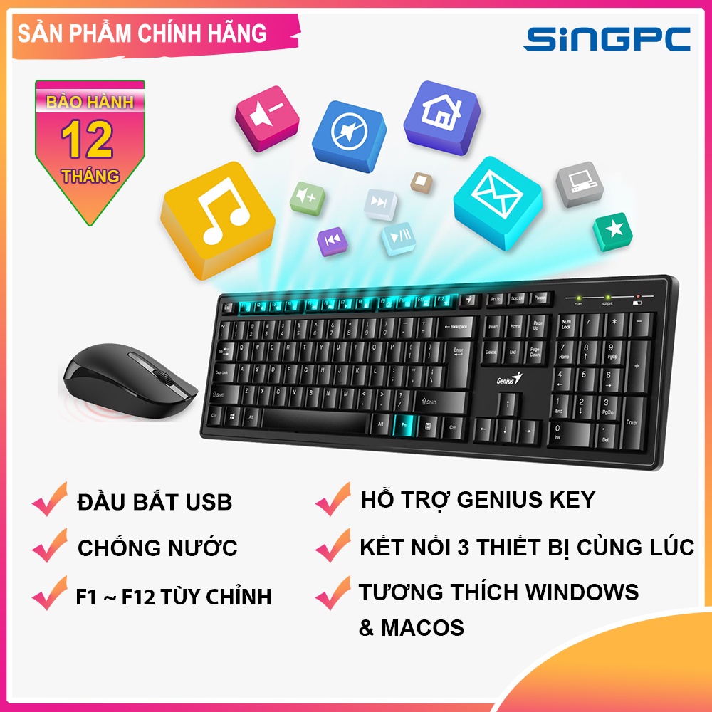 Bộ Bàn Phím Chuột Không Dây Genius Smart KM-8200 - Hàng Chính Hãng