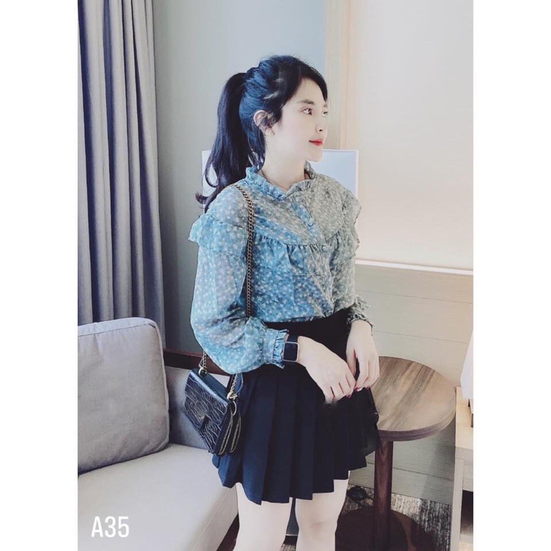 [Mã WASTUP giảm 10% tối đa 30K đơn 99K] ⚡️VOAN TƠ⚡️Áo sơ mi bèo voan tơ màu xanh hoa nhí | BigBuy360 - bigbuy360.vn