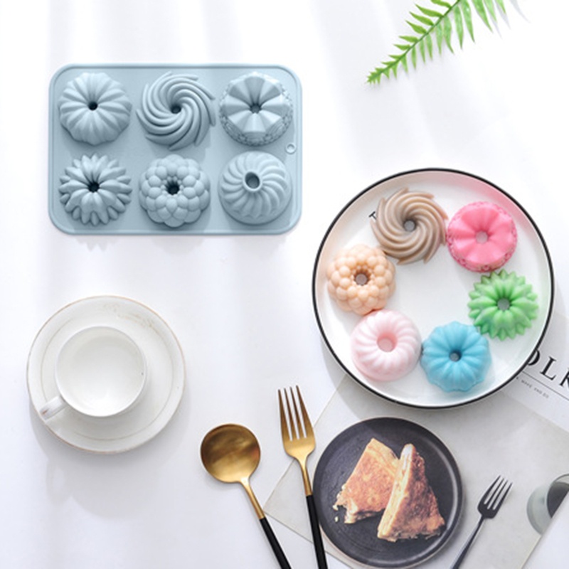 Khuôn Silicone 6 Ngăn Tạo Hình Làm Bánh Kem / Xà Phòng