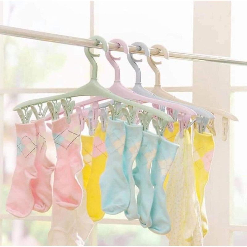Móc Treo Phơi Đồ Kèm Kẹp Thông Minh Tiện Lợi Phơi Đồ Con Tất Đồ Nhỏ 8 Kẹp