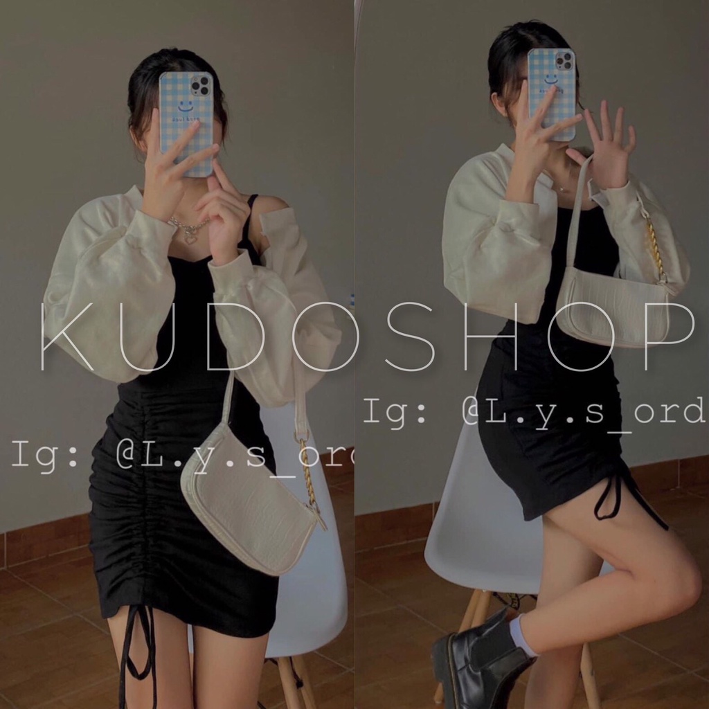 Set 2 món váy rút đùi kèm áo cadigan tay bồng ulzzang/ Set váy body 2 dây phối áo khoác nhẹ quyến rũ_kudoshop