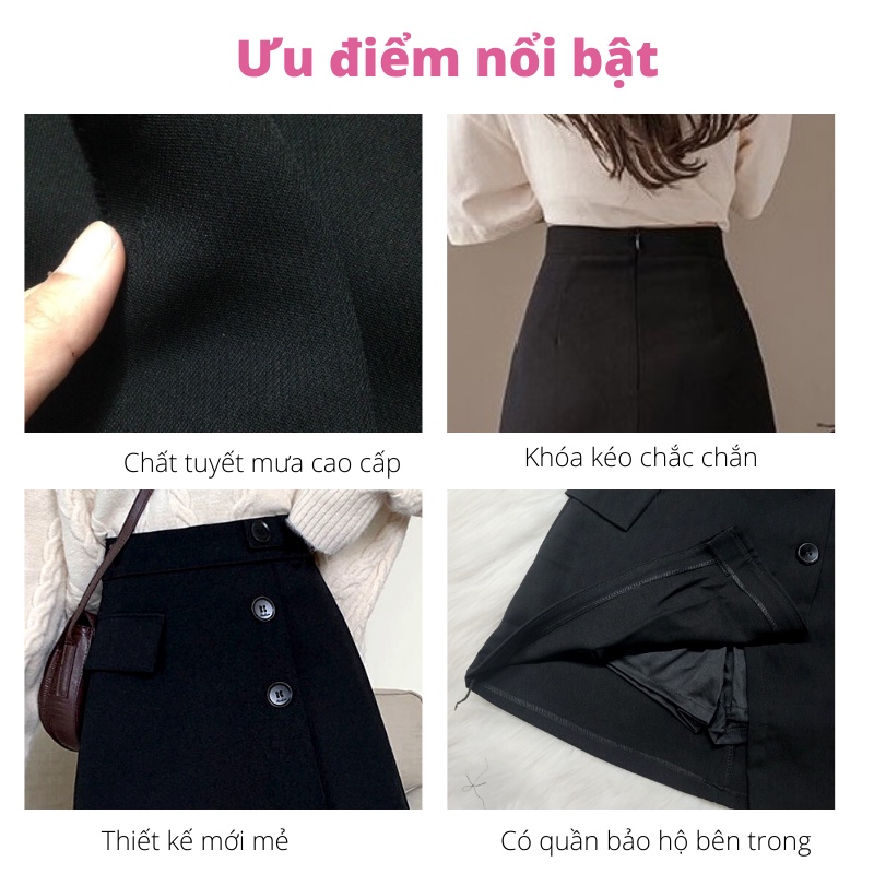 Chân váy ngắn chữ A lưng cao vạt lệch 3 khuy phong cách trẻ trung năng động phong cách Hàn Quốc Mely Fashion CV05