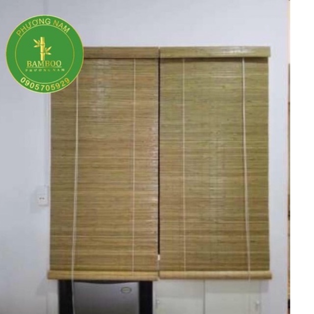 Rèm tre trúc cật xanh cắt theo yêu cầu có dây kéo ròng rọc