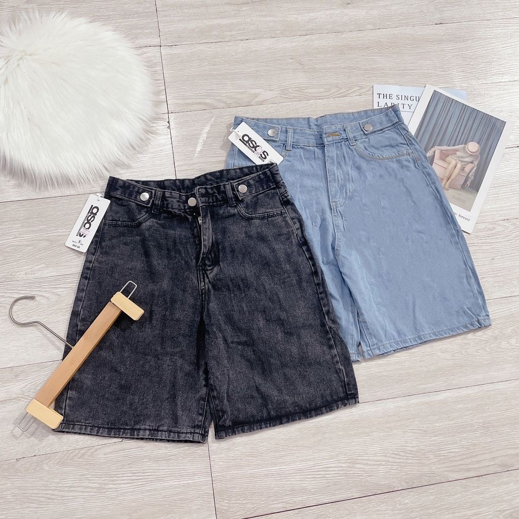 Quần Short Jean Nữ Ống Rộng Cúc Đồng 2 Màu V026